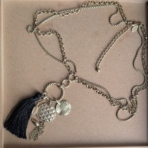 Chico's Gold-Tone Layered Necklace with Black Tassel